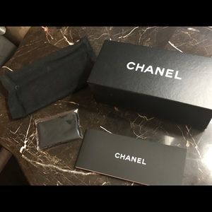 Chanel sunglass box, linen bag, cleaning cloth